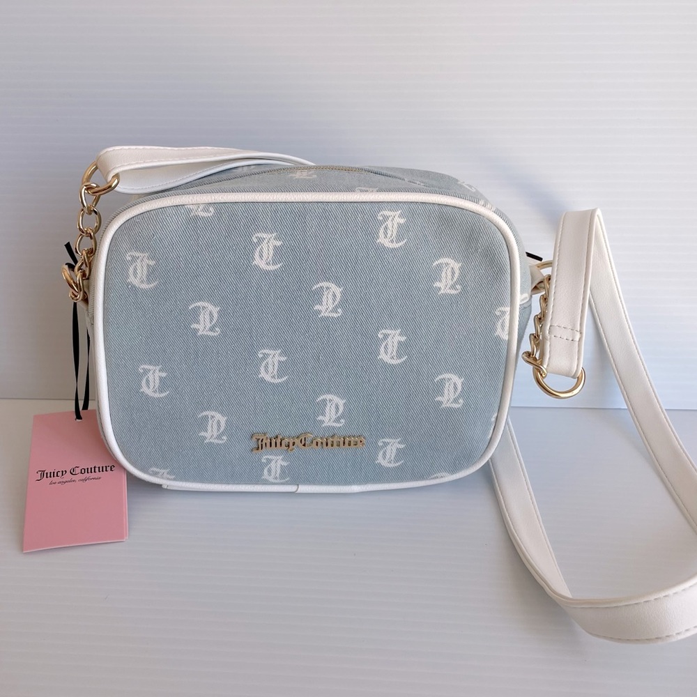 NWT Juicy Couture Gothic Denim/White Bestseller Camera Crossbody